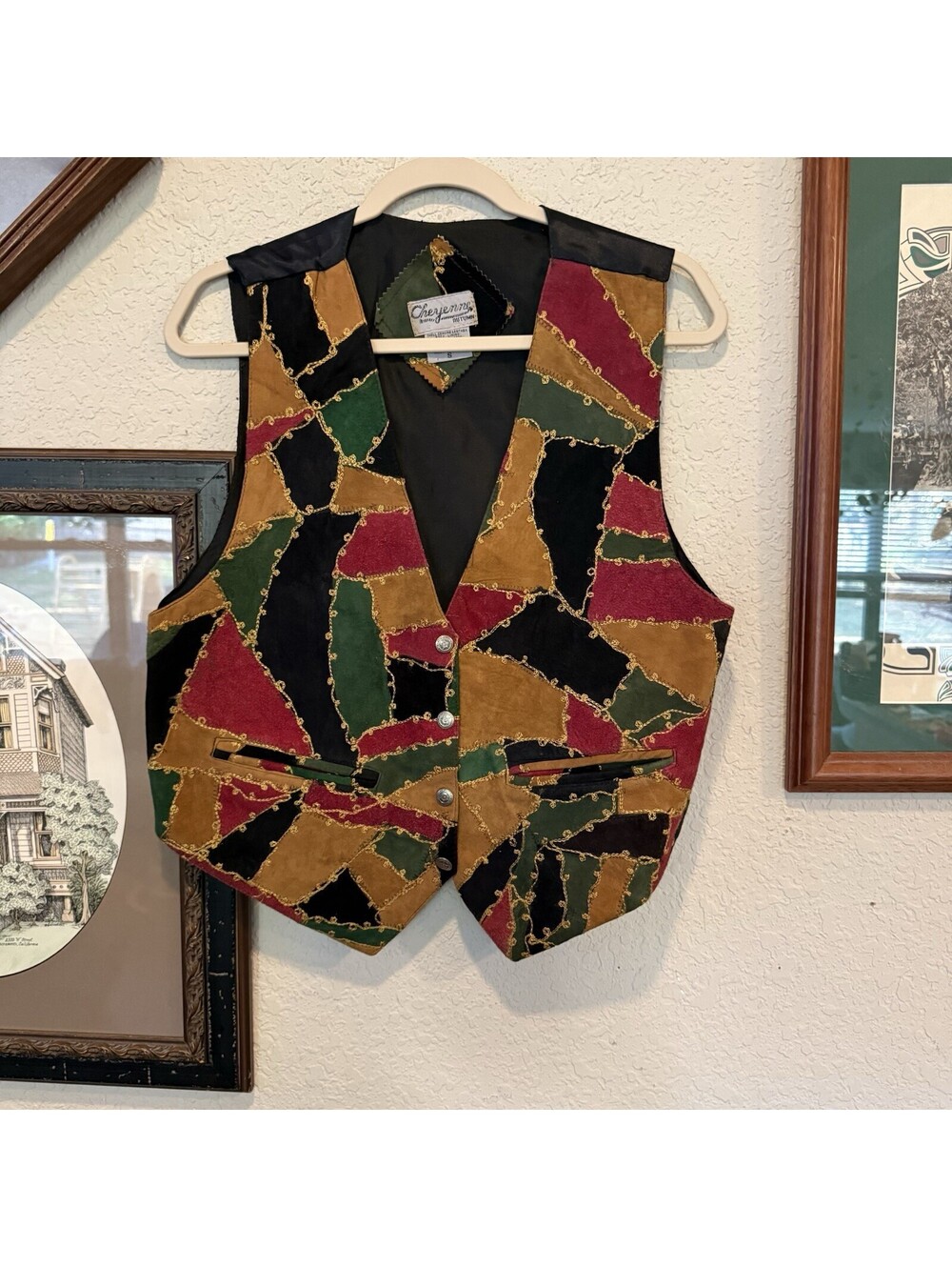 Vintage 80s/90s Cheyenne Autumn Colorful Fall Women's Leather Vest Size Small